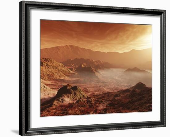 The Martian Sun Sets over the High Walls of Mojave Crater-Stocktrek Images-Framed Photographic Print