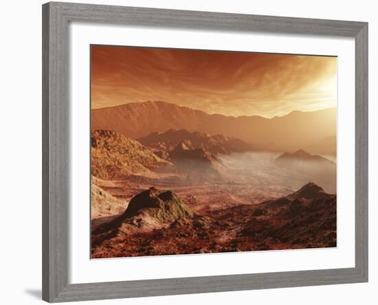 The Martian Sun Sets over the High Walls of Mojave Crater-Stocktrek Images-Framed Photographic Print