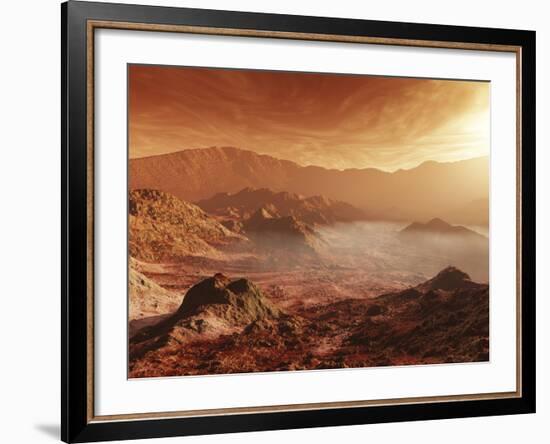 The Martian Sun Sets over the High Walls of Mojave Crater-Stocktrek Images-Framed Photographic Print