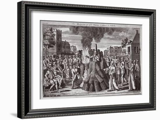 The Martyrdom of Dr. Thomas Cranmer at Oxford, Illustration from 'Foxes Martyrs' C.1703-null-Framed Giclee Print