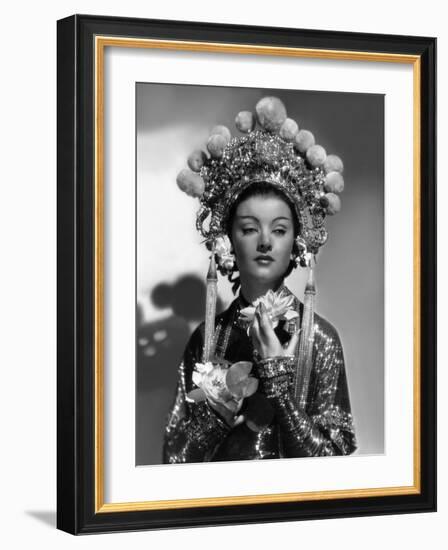 The mask of Fu Manchu by CharlesBrabin with Mirna Loy, 1932 (b/w photo)-null-Framed Photo