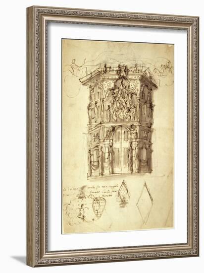 The Masque of Queens, Scene 2: the House of Fame, C.1609 (Pen & Ink on Paper)-Inigo Jones-Framed Giclee Print
