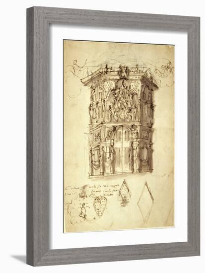 The Masque of Queens, Scene 2: the House of Fame, C.1609 (Pen & Ink on Paper)-Inigo Jones-Framed Giclee Print