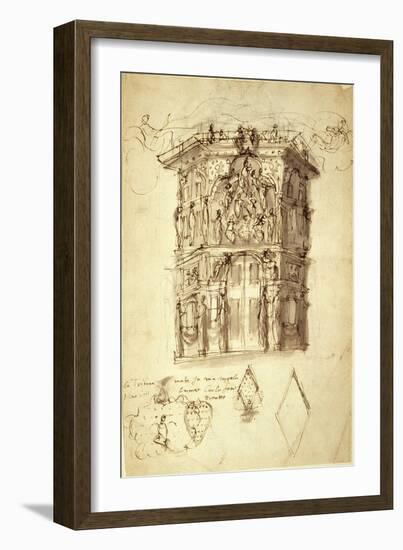 The Masque of Queens, Scene 2: the House of Fame, C.1609 (Pen & Ink on Paper)-Inigo Jones-Framed Giclee Print