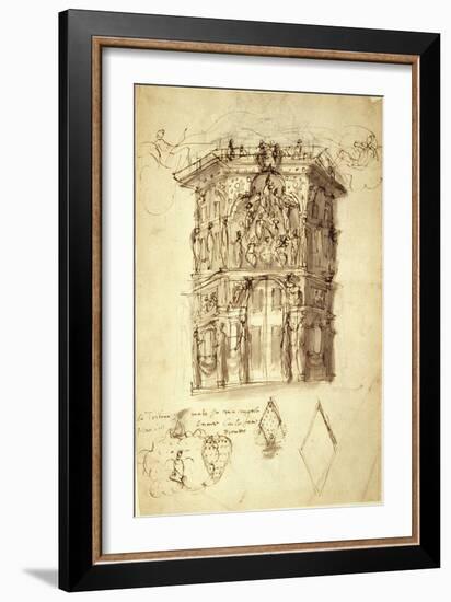 The Masque of Queens, Scene 2: the House of Fame, C.1609 (Pen & Ink on Paper)-Inigo Jones-Framed Giclee Print