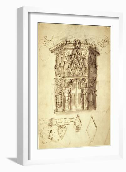 The Masque of Queens, Scene 2: the House of Fame, C.1609 (Pen & Ink on Paper)-Inigo Jones-Framed Giclee Print