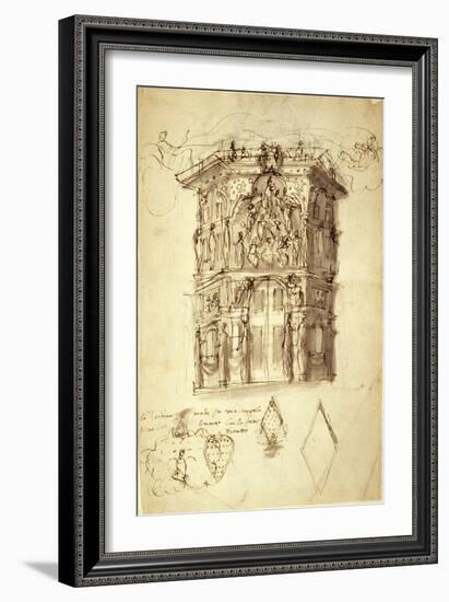 The Masque of Queens, Scene 2: the House of Fame, C.1609 (Pen & Ink on Paper)-Inigo Jones-Framed Giclee Print