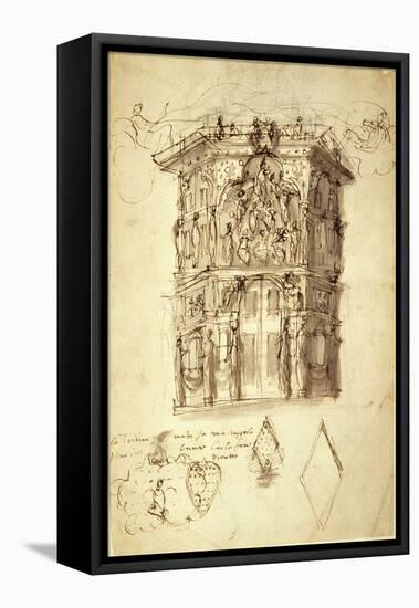 The Masque of Queens, Scene 2: the House of Fame, C.1609 (Pen & Ink on Paper)-Inigo Jones-Framed Premier Image Canvas