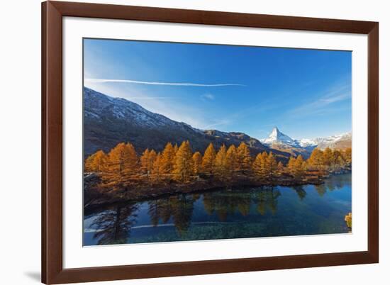 The Matterhorn, 4478m, and Grindjisee mountain lake in autumn, Zermatt, Valais, Swiss Alps, Switzer-Christian Kober-Framed Photographic Print