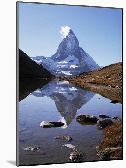 The Matterhorn, 4478M, from the East, Over Riffel Lake, Swiss Alps, Switzerland-Ursula Gahwiler-Mounted Photographic Print