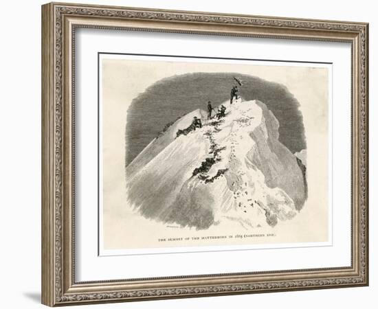 The Matterhorn Edward Whymper Plants a Flag on the Summit-Edward Whymper-Framed Art Print