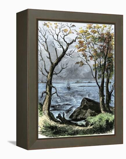 The Mayflower Anchored in Plymouth Bay-null-Framed Premier Image Canvas