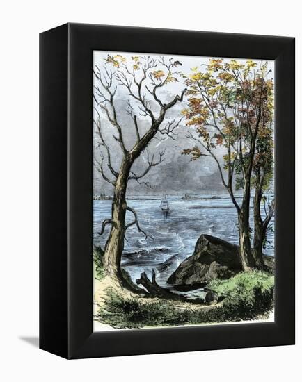 The Mayflower Anchored in Plymouth Bay-null-Framed Premier Image Canvas