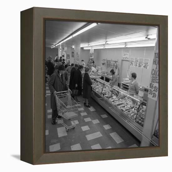 The Meat Counter at the Asda Supermarket in Rotherham, South Yorkshire, 1969-Michael Walters-Framed Premier Image Canvas