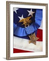 The Medal of Honor Rests On a Flag Beside a SEAL Trident-Stocktrek Images-Framed Photographic Print