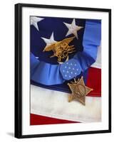 The Medal of Honor Rests On a Flag Beside a SEAL Trident-Stocktrek Images-Framed Photographic Print