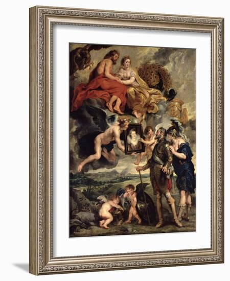 The Medici Cycle: Henri IV Receiving the Portrait of Marie de Medici 1621-25-Peter Paul Rubens-Framed Giclee Print