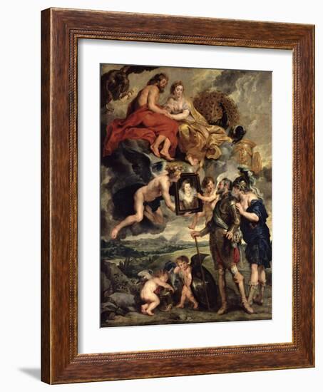 The Medici Cycle: Henri IV Receiving the Portrait of Marie de Medici 1621-25-Peter Paul Rubens-Framed Giclee Print