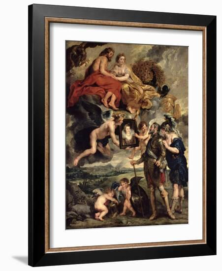 The Medici Cycle: Henri IV Receiving the Portrait of Marie de Medici 1621-25-Peter Paul Rubens-Framed Giclee Print