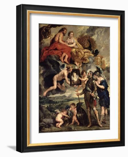 The Medici Cycle: Henri IV Receiving the Portrait of Marie de Medici 1621-25-Peter Paul Rubens-Framed Giclee Print