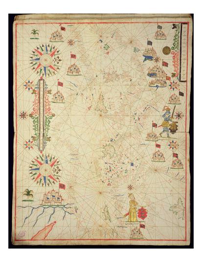 The Mediterranean Basin, from a Nautical Atlas, 1646 (Ink on Vellum ...