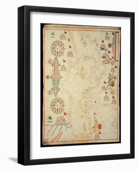 The Mediterranean Basin, from a Nautical Atlas, 1646 (Ink on Vellum) (See also 330937-330938)-Italian-Framed Giclee Print