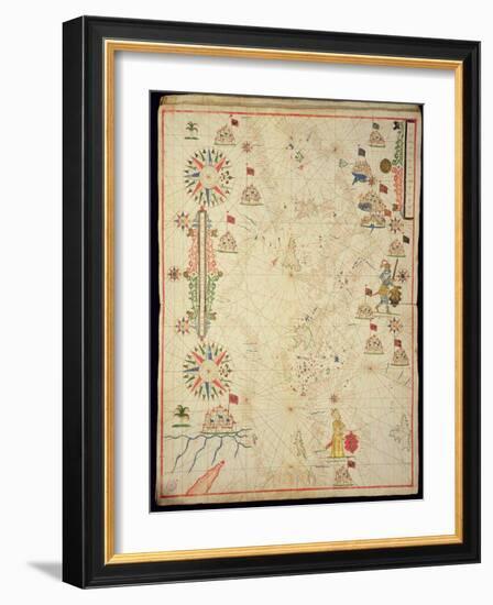 The Mediterranean Basin, from a Nautical Atlas, 1646 (Ink on Vellum) (See also 330937-330938)-Italian-Framed Giclee Print