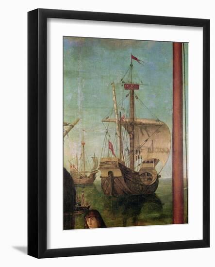 The Meeting and Departure of the Betrothed, from the St. Ursula Cycle, Detail of a Ship, 1490-96-Vittore Carpaccio-Framed Giclee Print