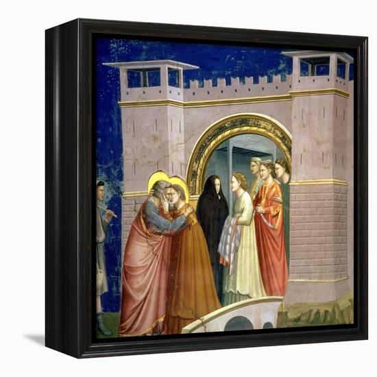 The Meeting at the Golden Gate, circa 1305 Gate in Jerusalem, circa 1305-Giotto di Bondone-Framed Premier Image Canvas