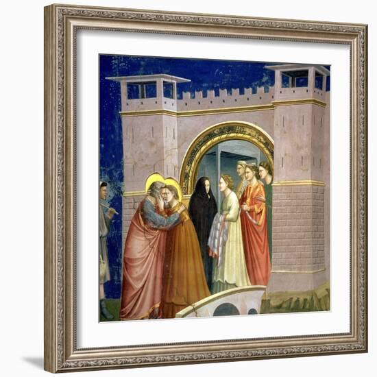 The Meeting at the Golden Gate, circa 1305 Gate in Jerusalem, circa 1305-Giotto di Bondone-Framed Giclee Print