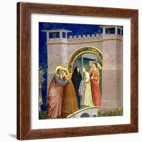 The Meeting at the Golden Gate, circa 1305 Gate in Jerusalem, circa 1305-Giotto di Bondone-Framed Giclee Print