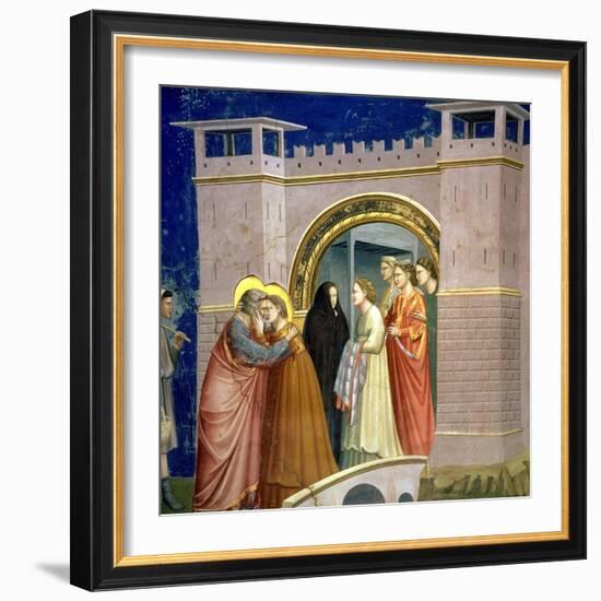 The Meeting at the Golden Gate, circa 1305 Gate in Jerusalem, circa 1305-Giotto di Bondone-Framed Giclee Print