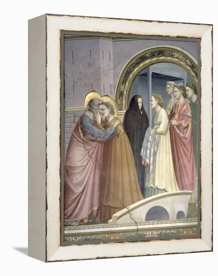 The Meeting at the Golden Gate, Detail of Joachim and St. Anne Embracing, circa 1305-Giotto di Bondone-Framed Premier Image Canvas