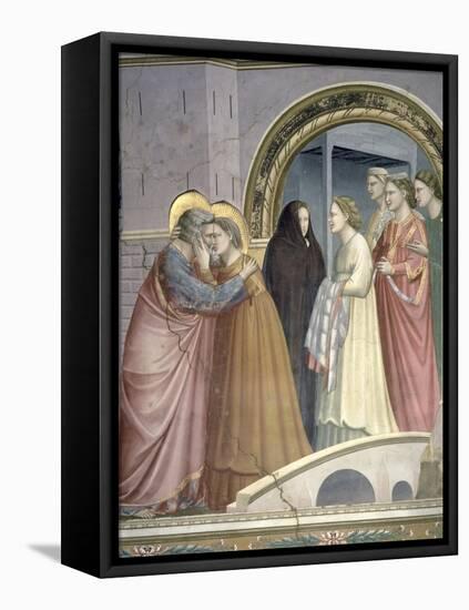 The Meeting at the Golden Gate, Detail of Joachim and St. Anne Embracing, circa 1305-Giotto di Bondone-Framed Premier Image Canvas