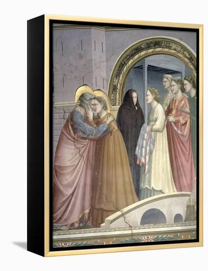 The Meeting at the Golden Gate, Detail of Joachim and St. Anne Embracing, circa 1305-Giotto di Bondone-Framed Premier Image Canvas