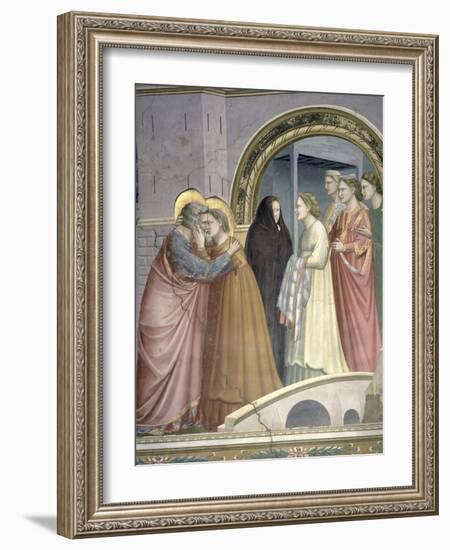 The Meeting at the Golden Gate, Detail of Joachim and St. Anne Embracing, circa 1305-Giotto di Bondone-Framed Giclee Print