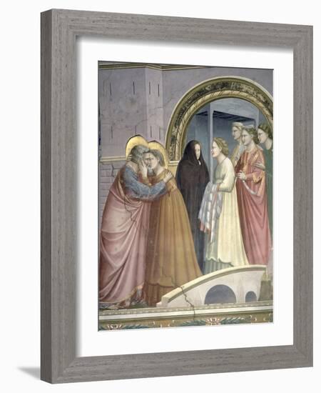 The Meeting at the Golden Gate, Detail of Joachim and St. Anne Embracing, circa 1305-Giotto di Bondone-Framed Giclee Print