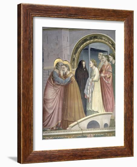 The Meeting at the Golden Gate, Detail of Joachim and St. Anne Embracing, circa 1305-Giotto di Bondone-Framed Giclee Print