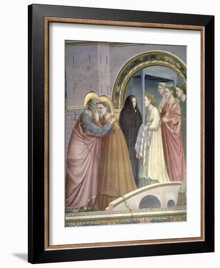 The Meeting at the Golden Gate, Detail of Joachim and St. Anne Embracing, circa 1305-Giotto di Bondone-Framed Giclee Print