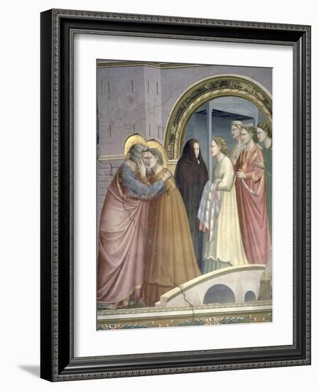 The Meeting at the Golden Gate, Detail of Joachim and St. Anne Embracing, circa 1305-Giotto di Bondone-Framed Giclee Print