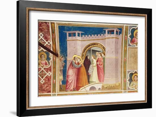 The Meeting of Joachim and Anne at the Golden Gate, C.1305-Giotto di Bondone-Framed Giclee Print