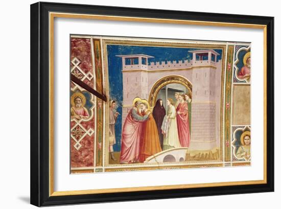 The Meeting of Joachim and Anne at the Golden Gate, C.1305-Giotto di Bondone-Framed Giclee Print