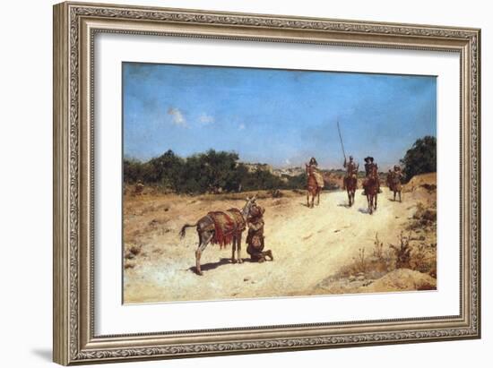 The Meeting of Sancho Panza and His Donkey Rucio, Illustration of Don Quixote, C.1878 (Oil on Canva-Jose Moreno carbonero-Framed Giclee Print