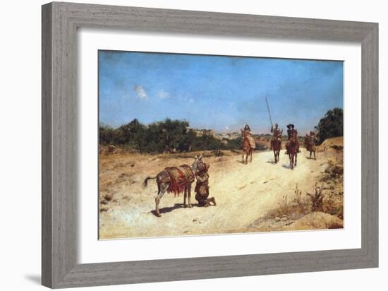 The Meeting of Sancho Panza and His Donkey Rucio, Illustration of Don Quixote, C.1878 (Oil on Canva-Jose Moreno carbonero-Framed Giclee Print