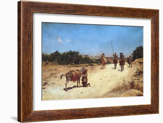 The Meeting of Sancho Panza and His Donkey Rucio, Illustration of Don Quixote, C.1878 (Oil on Canva-Jose Moreno carbonero-Framed Giclee Print