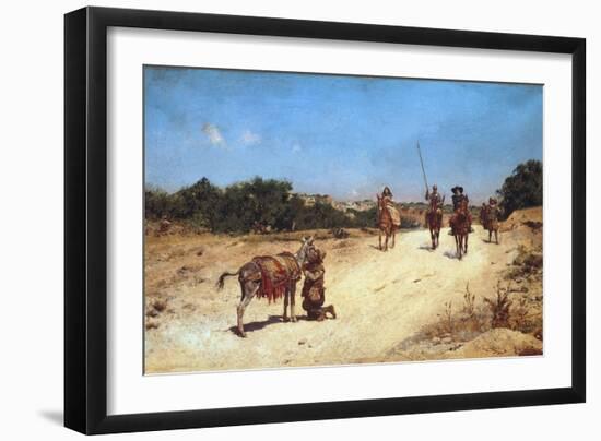 The Meeting of Sancho Panza and His Donkey Rucio, Illustration of Don Quixote, C.1878 (Oil on Canva-Jose Moreno carbonero-Framed Giclee Print