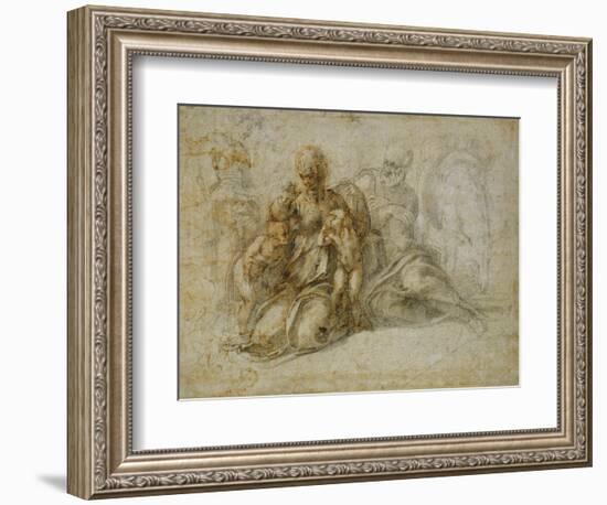 The Meeting of the Infant Saint John the Baptist with the Holy Family Attended by Angels: the…-Michelangelo Buonarroti-Framed Giclee Print