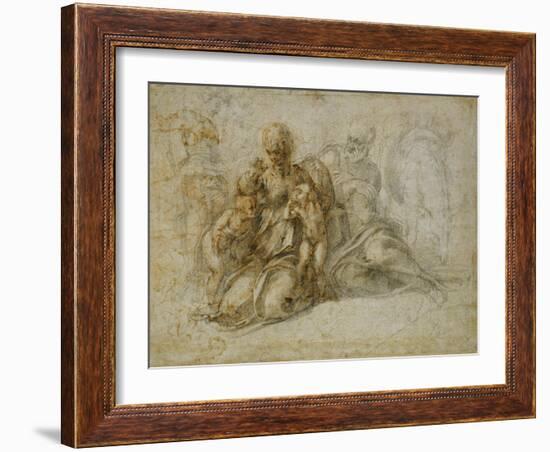 The Meeting of the Infant Saint John the Baptist with the Holy Family Attended by Angels-Michelangelo Buonarroti-Framed Giclee Print