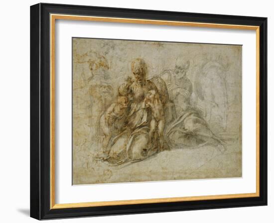 The Meeting of the Infant Saint John the Baptist with the Holy Family Attended by Angels-Michelangelo Buonarroti-Framed Giclee Print