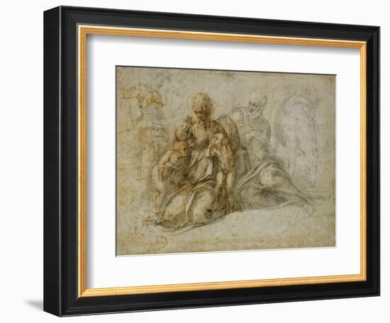 The Meeting of the Infant Saint John the Baptist with the Holy Family Attended by Angels-Michelangelo Buonarroti-Framed Giclee Print